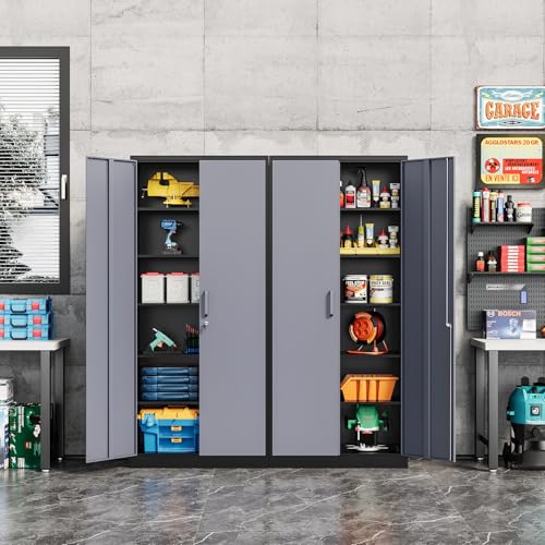 Black Steel Storage Cabinet with Lockable Doors and Adjustable Shelves W7826