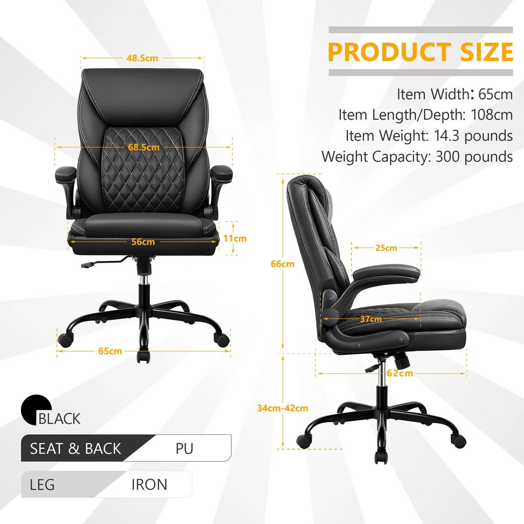 Executive Leather Ergonomic Office Chair with Flip-Up Arms G41433
