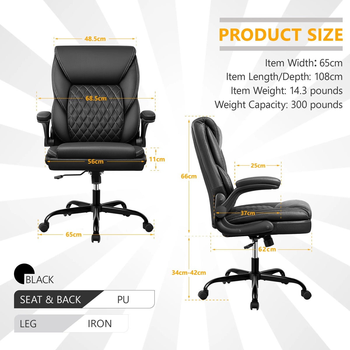 Executive Leather Ergonomic Office Chair with Flip-Up Arms G41433
