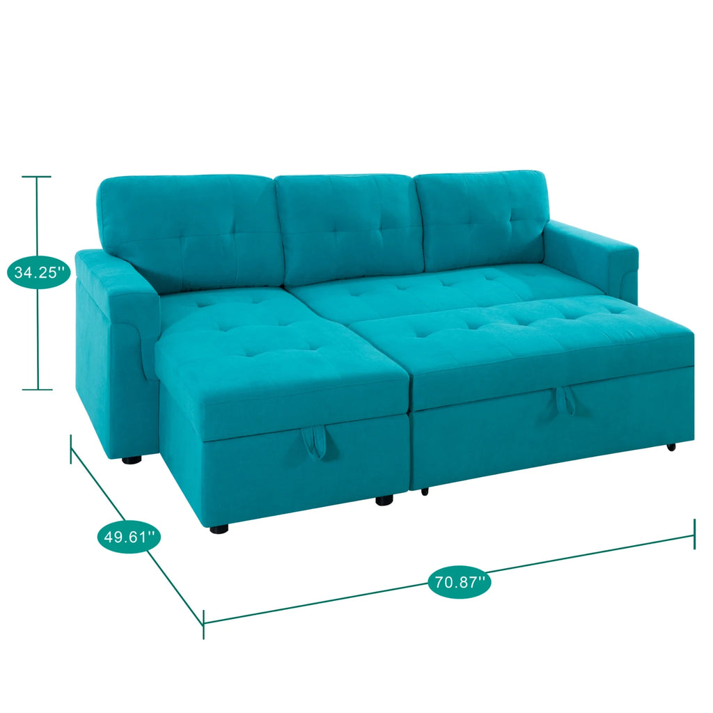 Teal Velvet Reversible Sleeper Sectional Sofa H812227