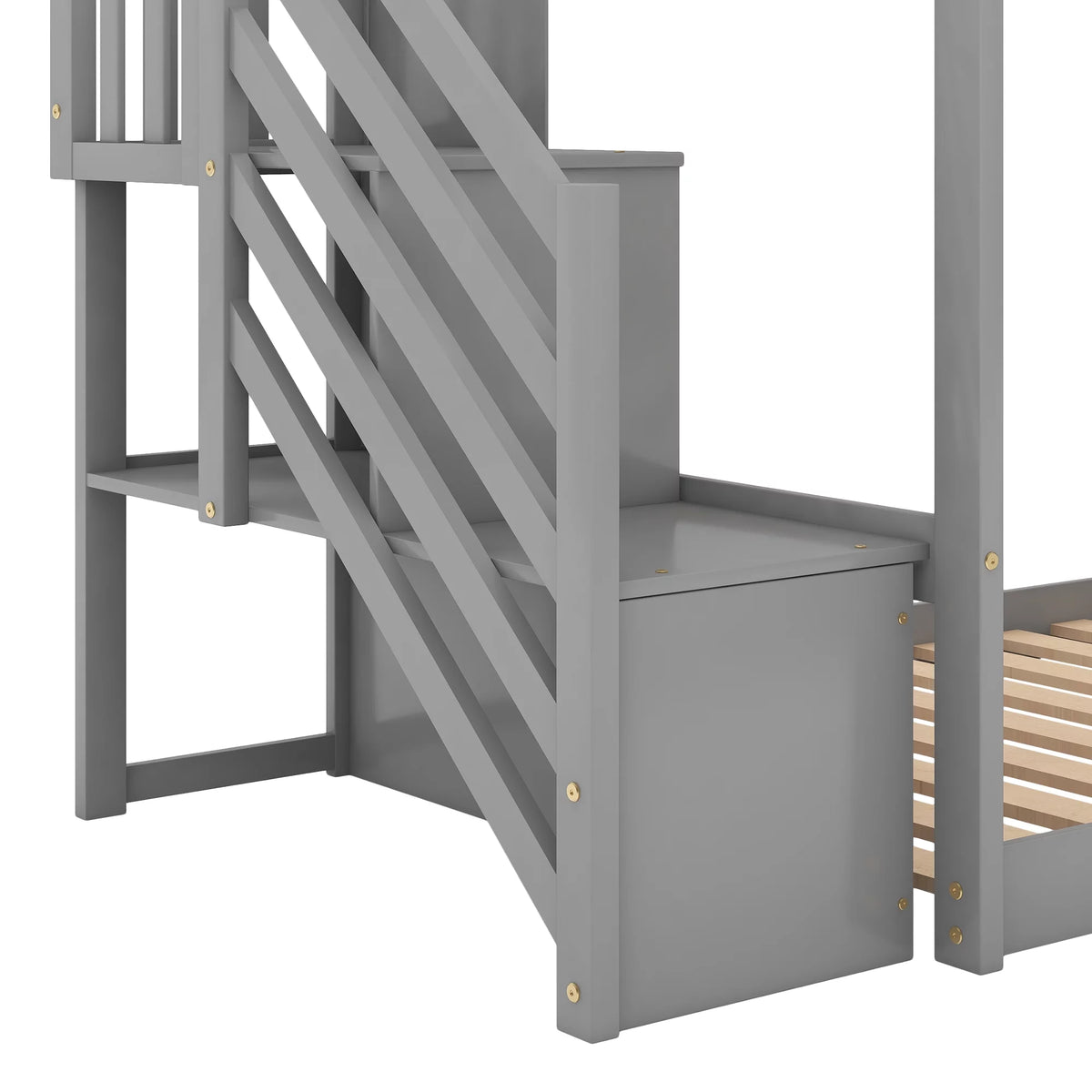 Solid Wood Twin Over Twin Bunk Bed with Slide and Stairway E4113
