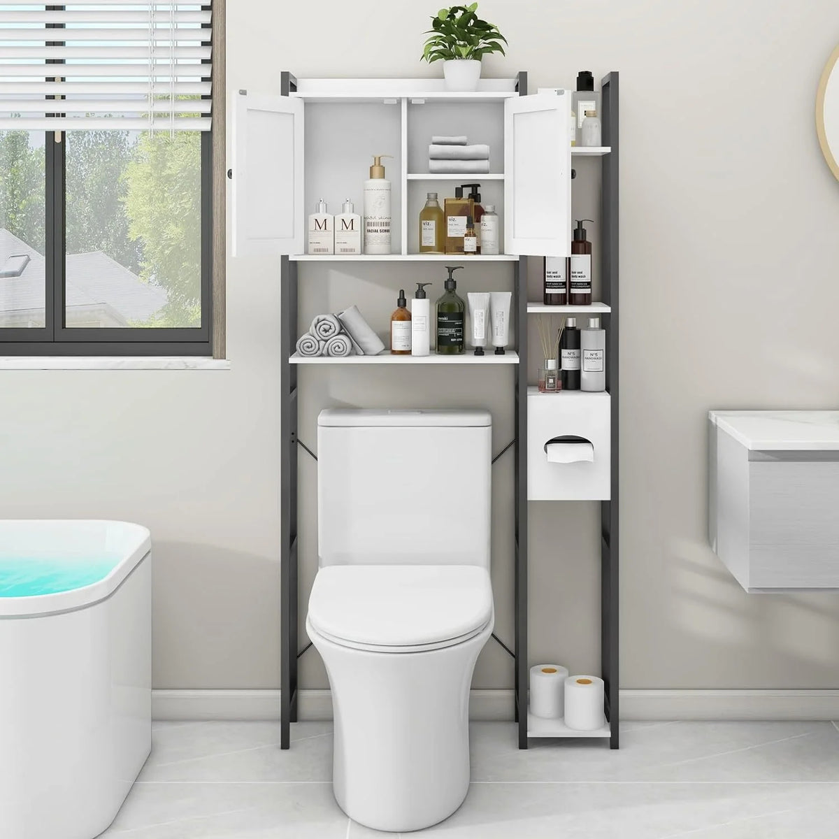 White Over The Toilet Storage Cabinet with 2 Doors X34032