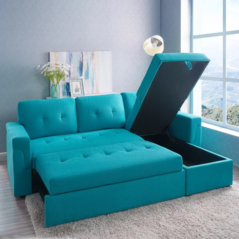 Teal Velvet Reversible Sleeper Sectional Sofa H812227