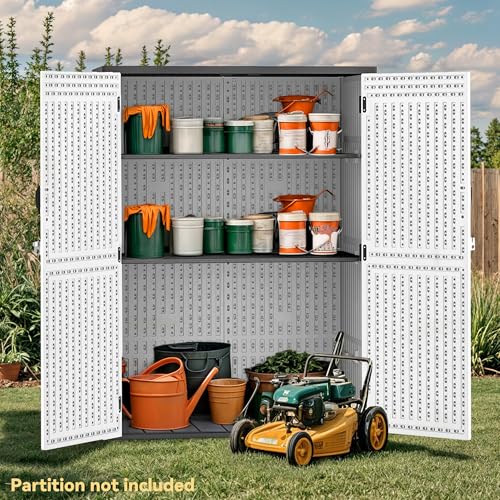 Weather-Resistant Horizontal Storage Shed, 35 Cu Ft, Lockable, Light Gray D5252
