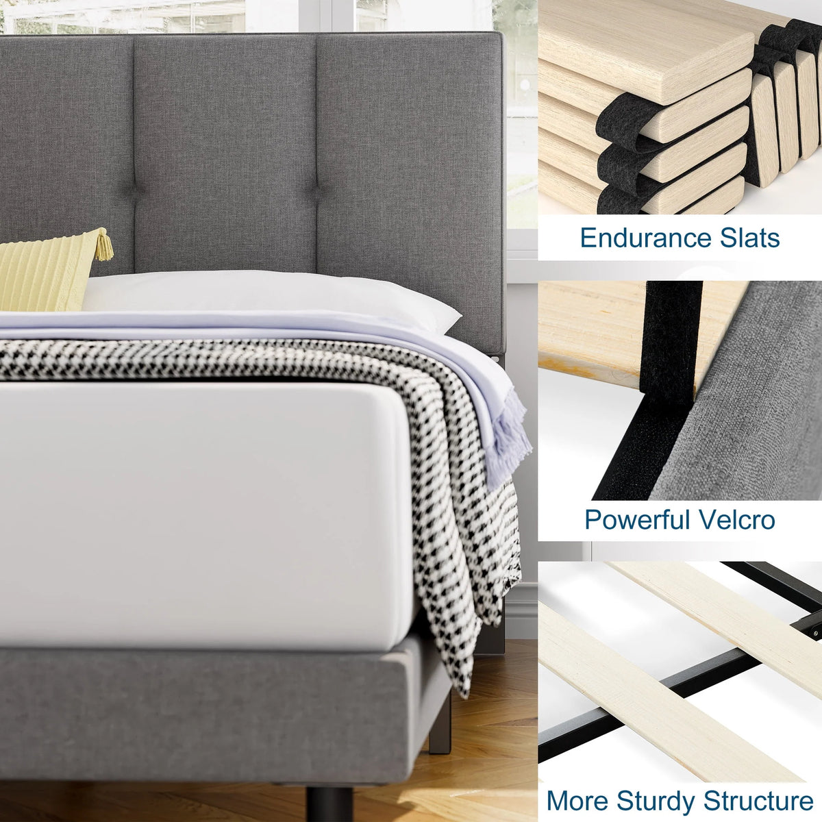 Queen Size Fabric Upholstered Platform Bed Frame T6718