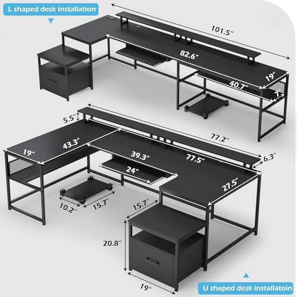U Shaped Reversible L Shaped Office Desk with File Drawer V468