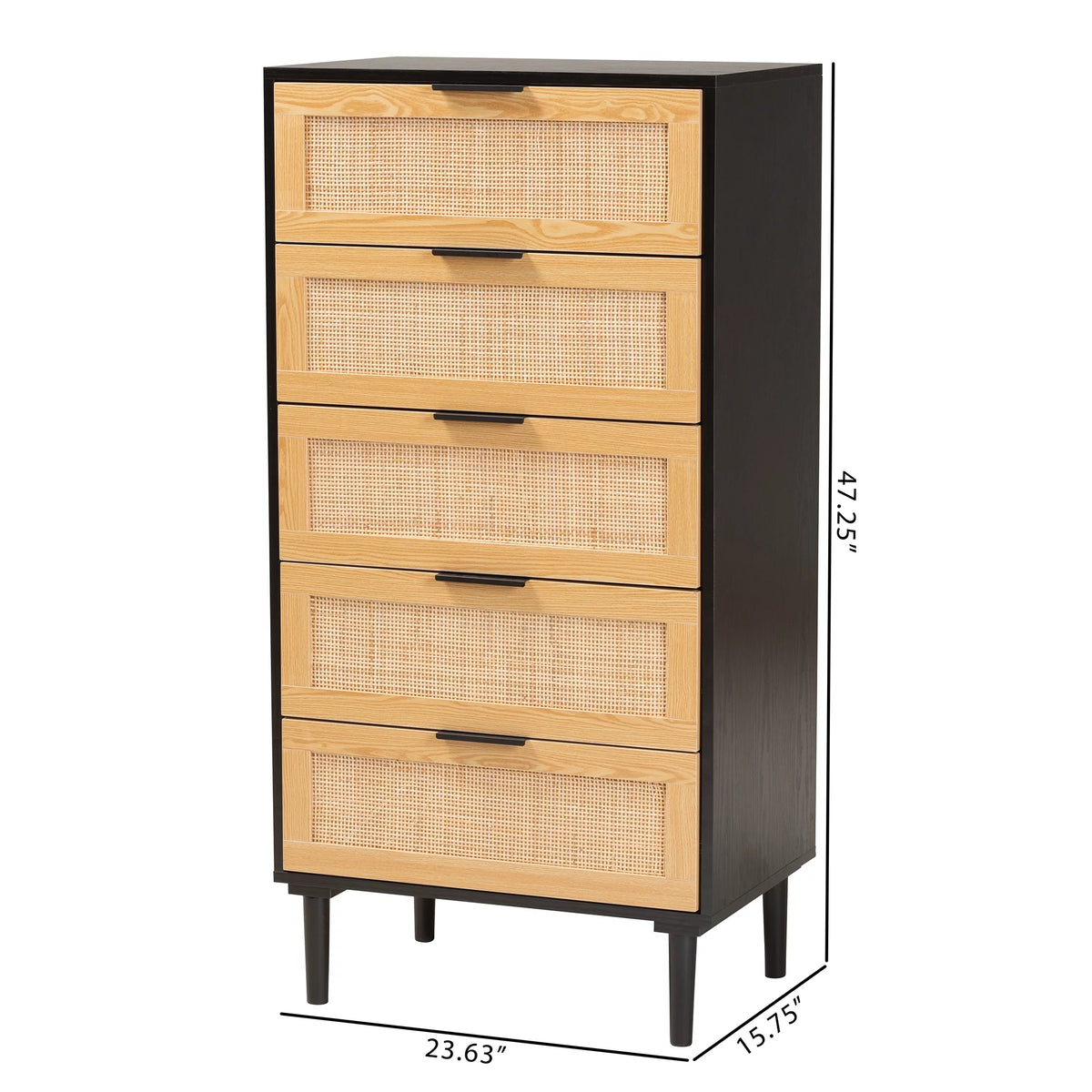 Espresso Brown Wood and Rattan 5-Drawer Storage Cabinet X205