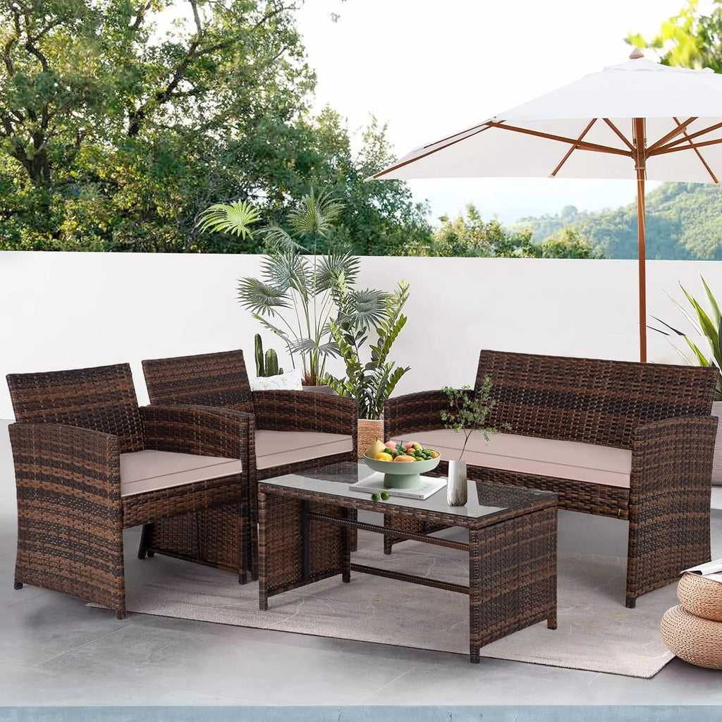 Brown 4 Pieces Wicker Outdoor Patio Furniture Set M3102