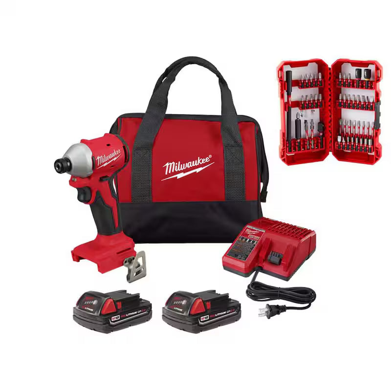 18-Volt Lithium-Ion Brushless Cordless 1/4 in. Impact Driver Kit with Screw Driver Bit Set C146823