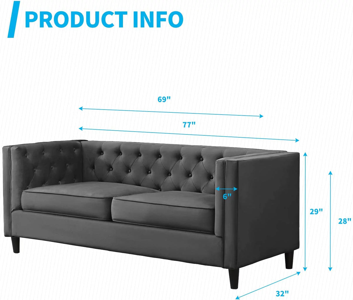 3 Seater Velvet Tufted Sleeper Sofa with Wood Legs Y6291