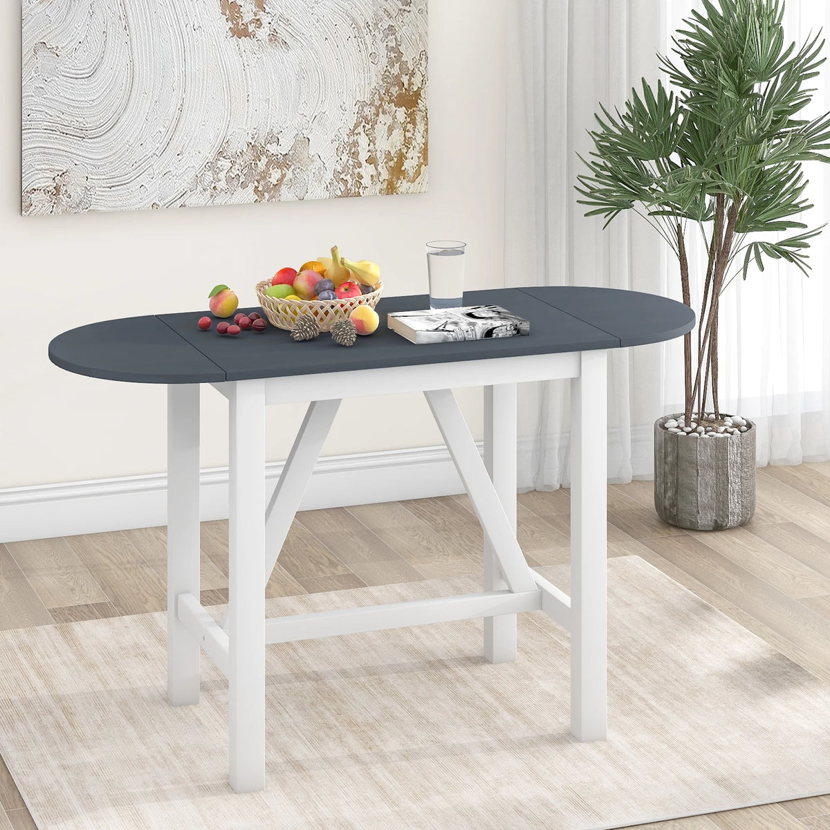 3-Piece Counter Height Dining Table Set with Drop Leaf and Upholstered Chairs H9440