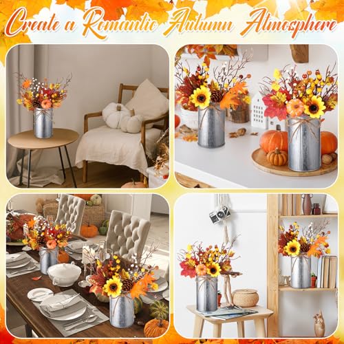 6 Sets Fall Thanksgiving Artificial Flower Centerpiece with Metal Pot P585123