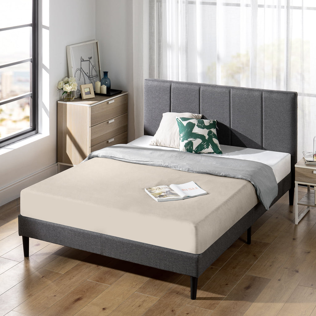 Beige Queen Upholstered Platform Bed Frame W306512