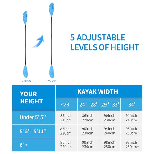 Adjustable Aluminum Kayak Paddle 90-98 inch with Paddle Leash U81266