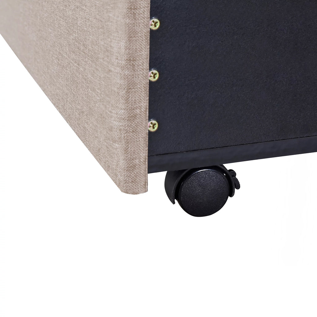 Queen Size Beige Upholstered Platform Bed Frame with Drawer T7392