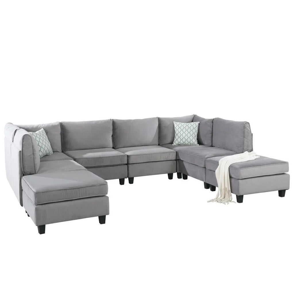 Gray Velvet 8Pc Modular Sectional Sofa N5764