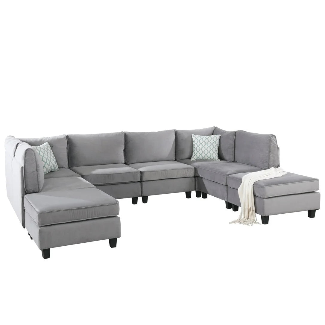 Gray Velvet 8Pc Modular Sectional Sofa N5764