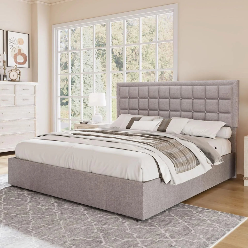 King Size Lift Up Storage Upholstered Platform Bed Frame E600