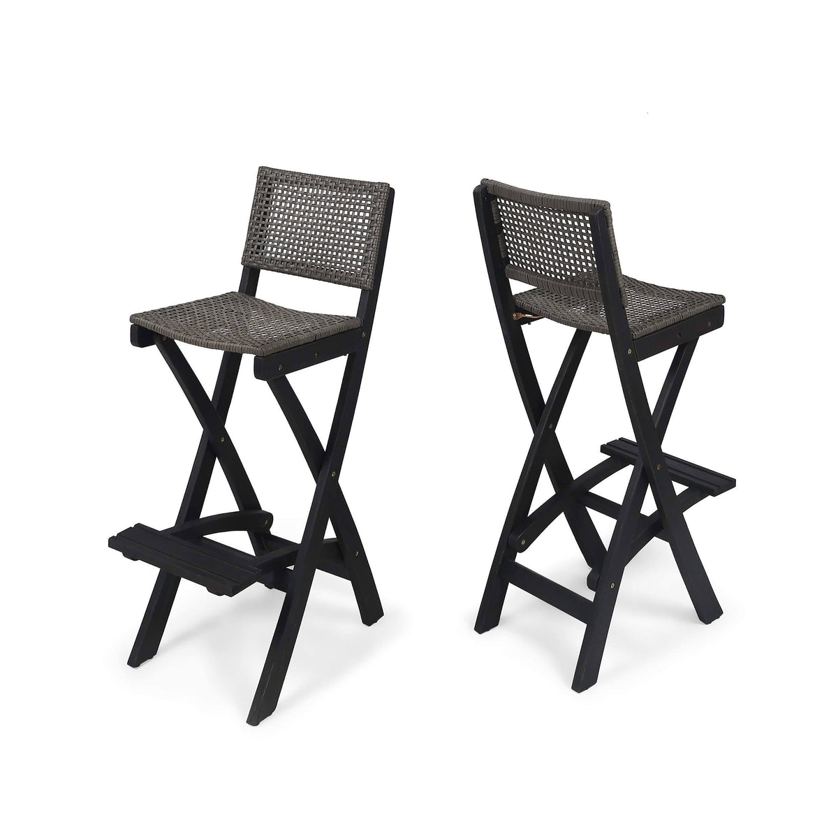 Folding Acacia Wood Barstools Set of 2 Dark Gray L6516