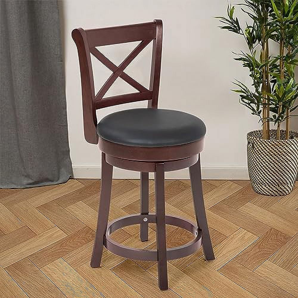 Brown 30" High Swivel Stools with Wooden Low Back and Footrest S333243