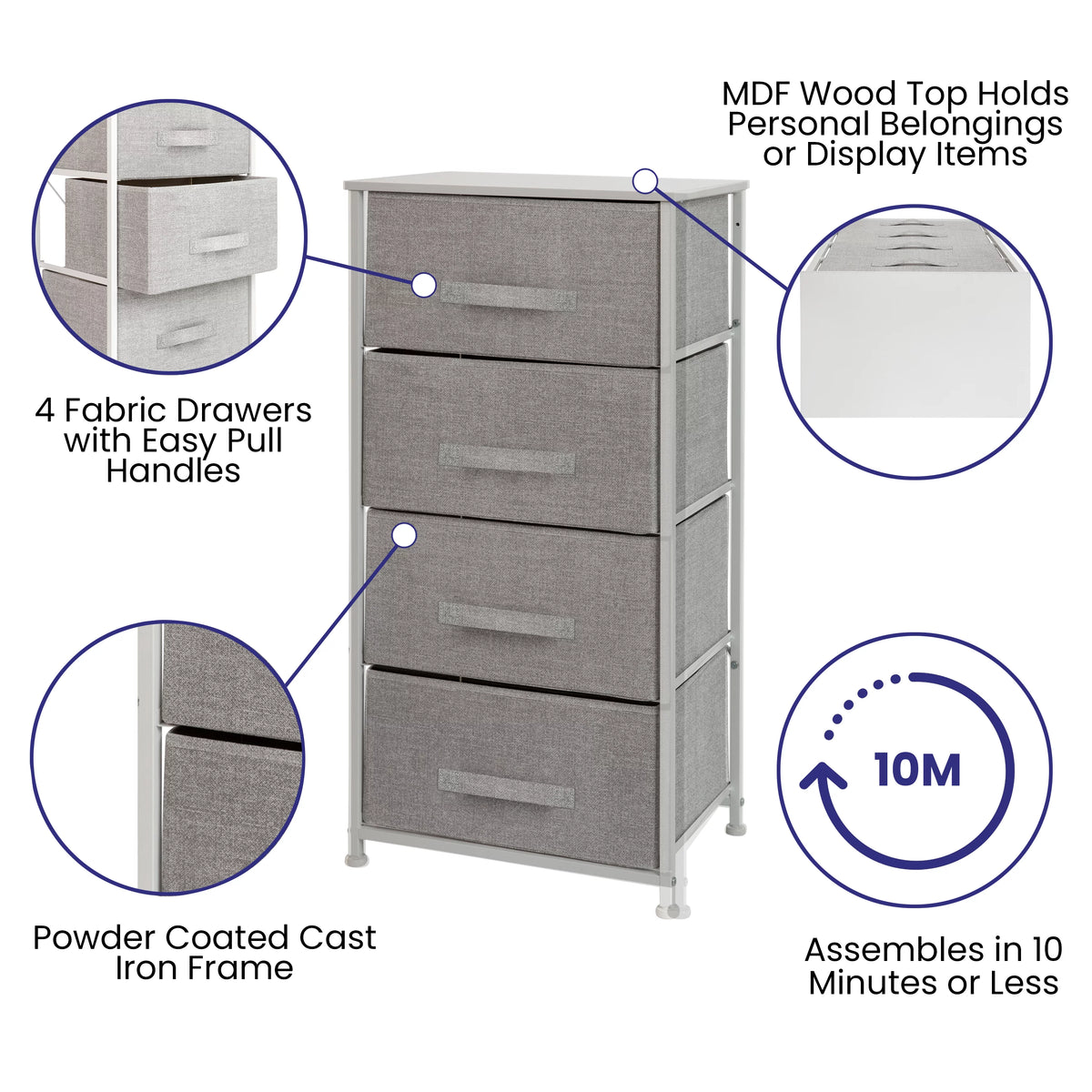 White 4 Drawer Fabric Storage Dresser O460813