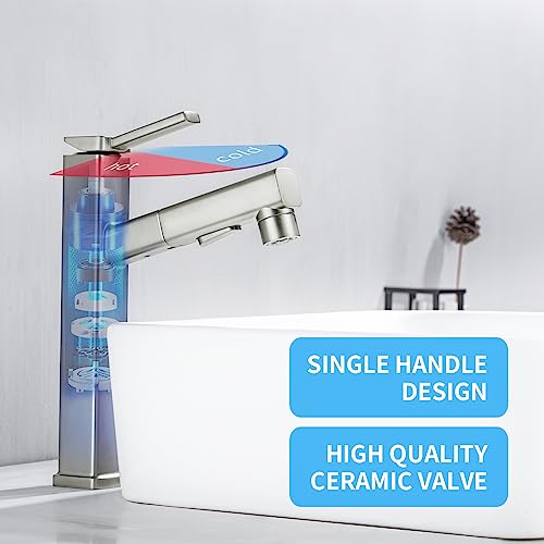 Single Hole Pull Out Bathroom Faucet with Rotating Spout J979