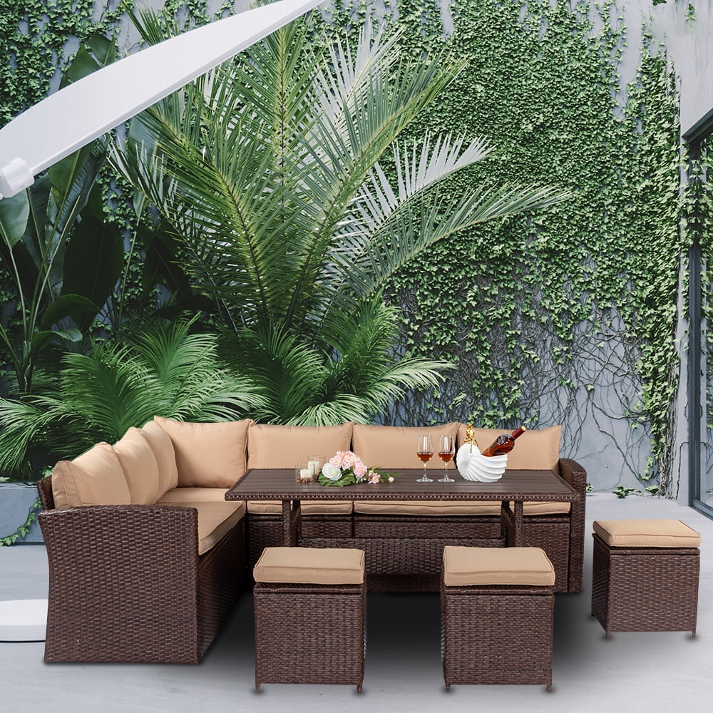 8 Pieces Patio Rattan Wicker Furniture Set with Cushions O101