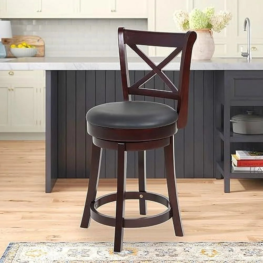 Brown 30" High Swivel Stools with Wooden Low Back and Footrest S333243