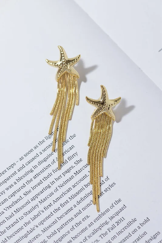 GOLD PLATED STARFISH TASSEL EARRINGS