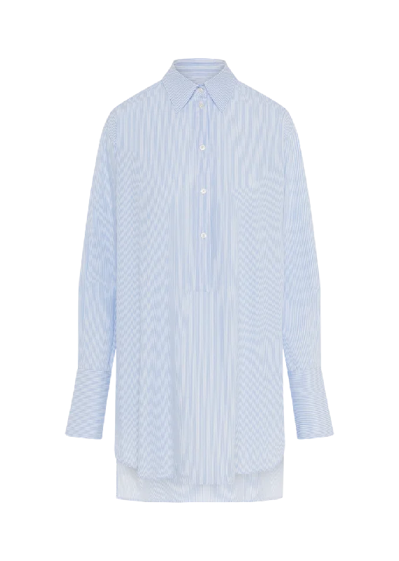 AVERY Long Blouse in Blue/White Stripe