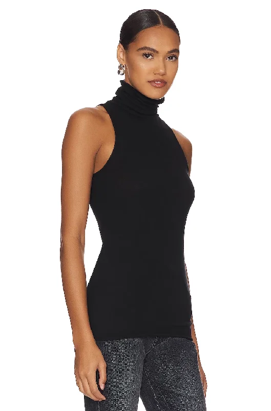 Cotton/Cashmere Sleeveless Turtleneck in Black