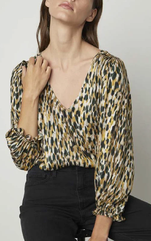 HADLEE Long Sleeve V-Neck Blouse in Gem