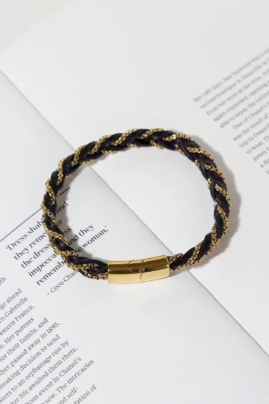 GOLD PATED LEATHER BRAID BRACELET