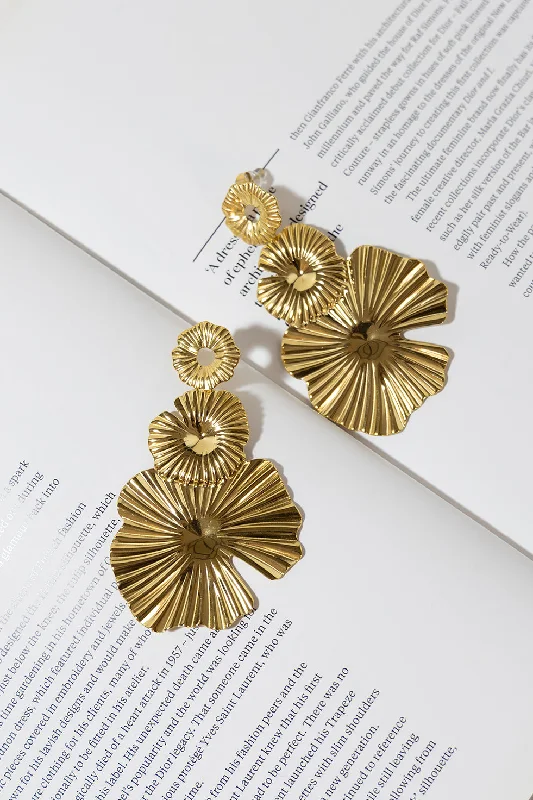 GOLD PLATED LONG SUNFLOWER EARRINGS