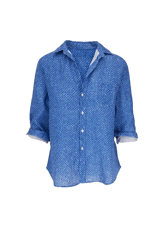 EILEEN Linen Shirt in Tiny Blue Flowers