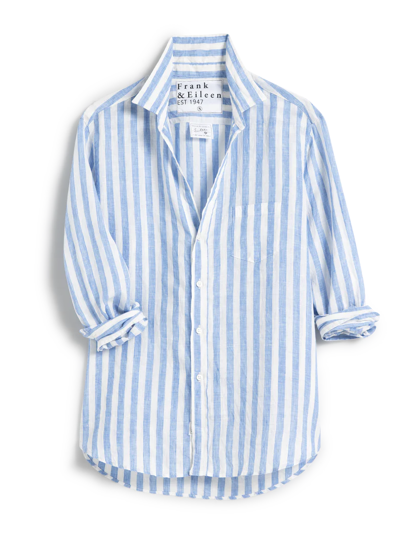 EILEEN Linen Shirt in Wide White/Blue Stripe