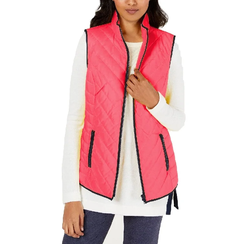 Charter Club Women's Contrast-Trim Zip-Front Vest Pink Size Extra Large - X-Large