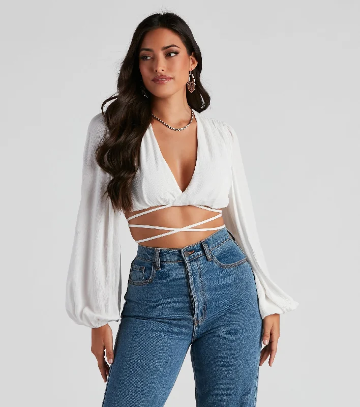 Heat Wave Gauze Wrap Tie Crop Top