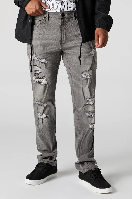 Grey Wash Distressed Slim Jean