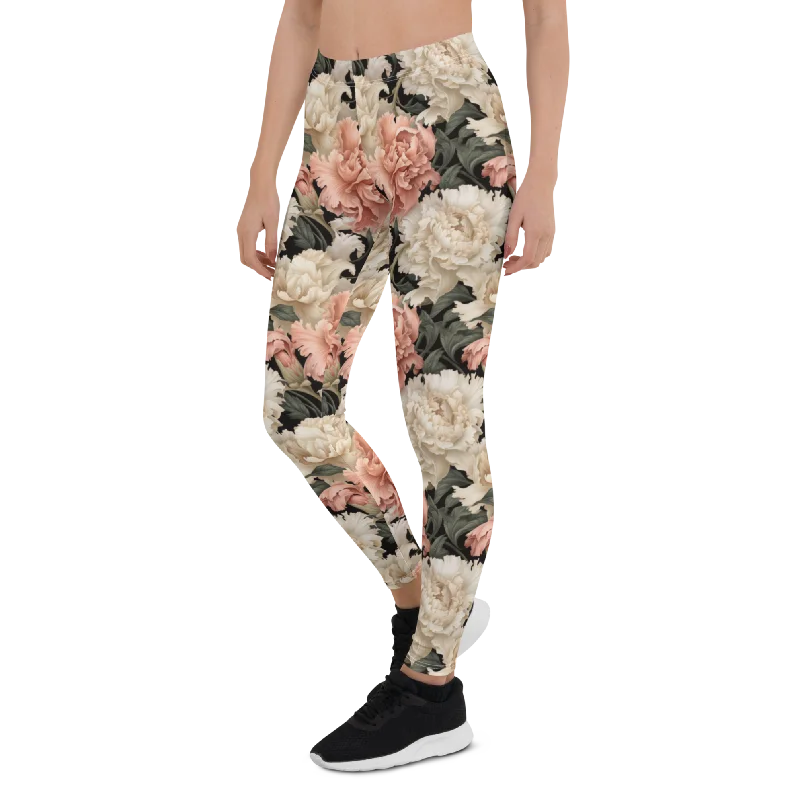 Green Leaf Carnation Leggings