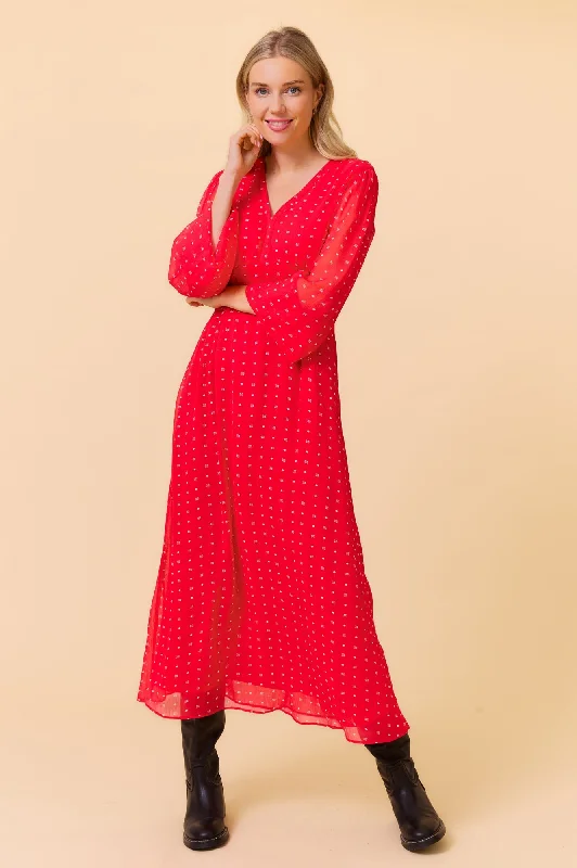 Evelyn Dress | Flower Polka Dot Red/White