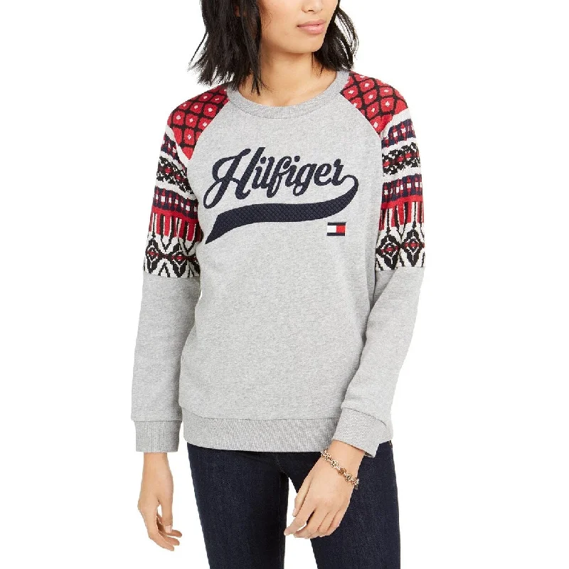 Tommy Hilfiger Women's Printed Raglan Sweatshirt Grey Size Medium