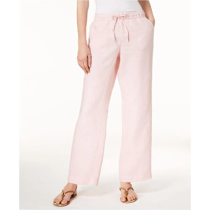 Charter Club Women's Linen Drawstring-Waist Pants Pink Size Small