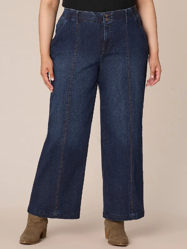 "Ab"solution Skyrise Wide Leg Plus Size Jeans with Center Front Seams