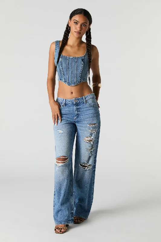 Vintage Wash Distressed Low Rise Baggy Jean