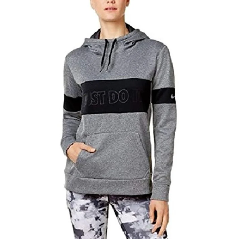 Nike Women's Therma Colorblocked Training Hoodie Charcoal Size Large - Black