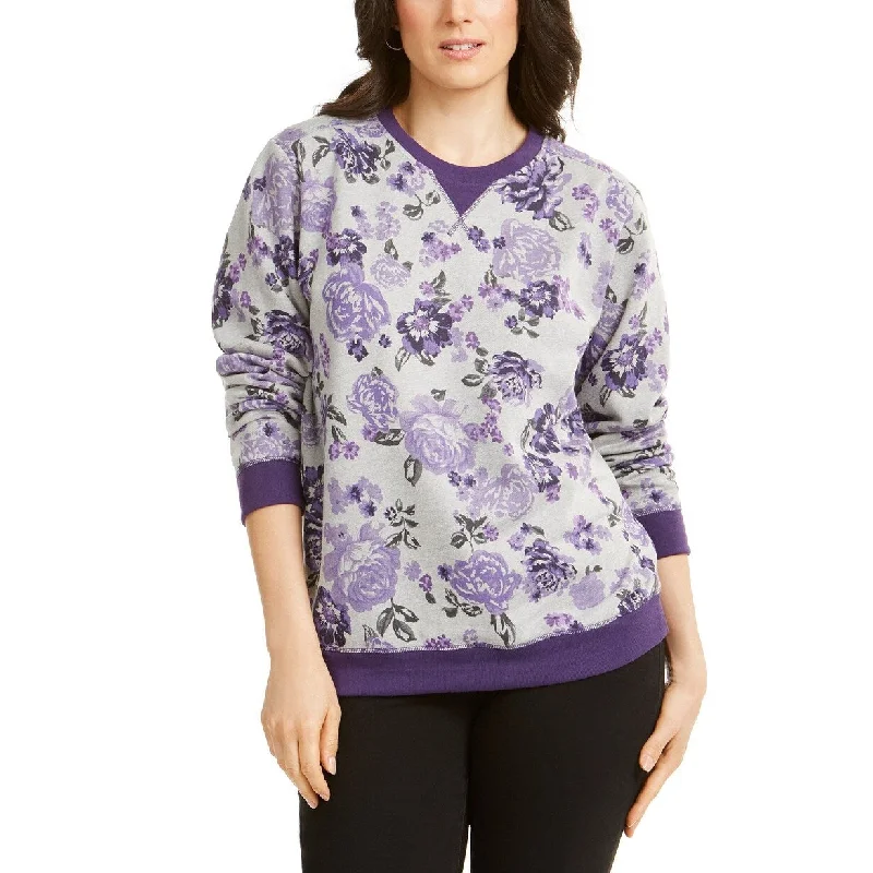 Karen Scott Women's Petite Printed Crewneck Sweatshirt Purple Size PM - Petite Medium