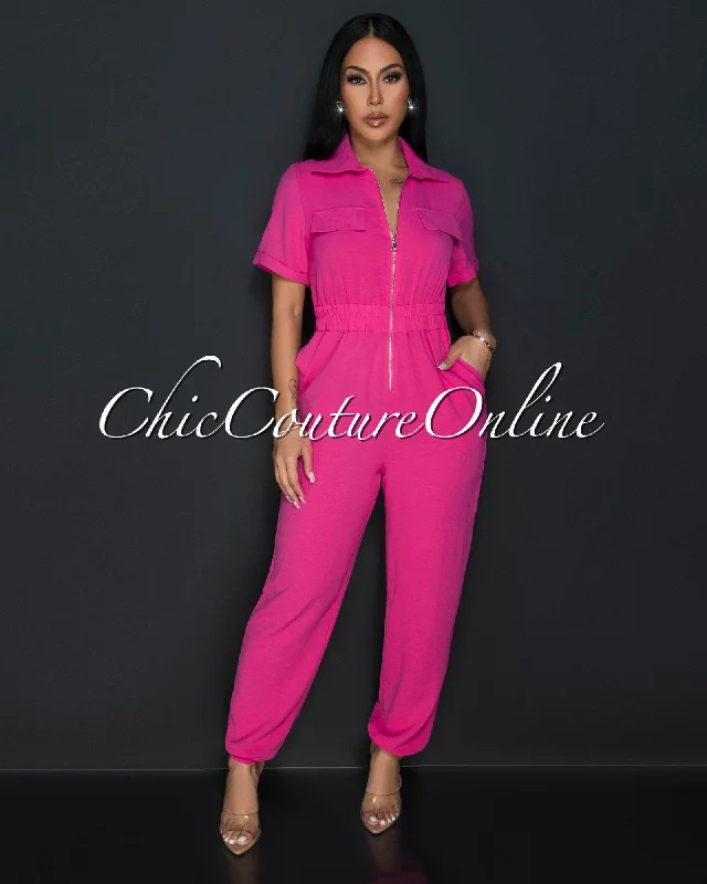 Sumi Fuchsia Utility Cargo Jumpsuit