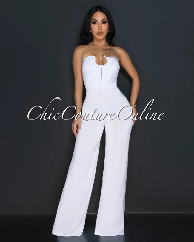 Lyla White Snake Gold Accent Strapless Jumpsuit