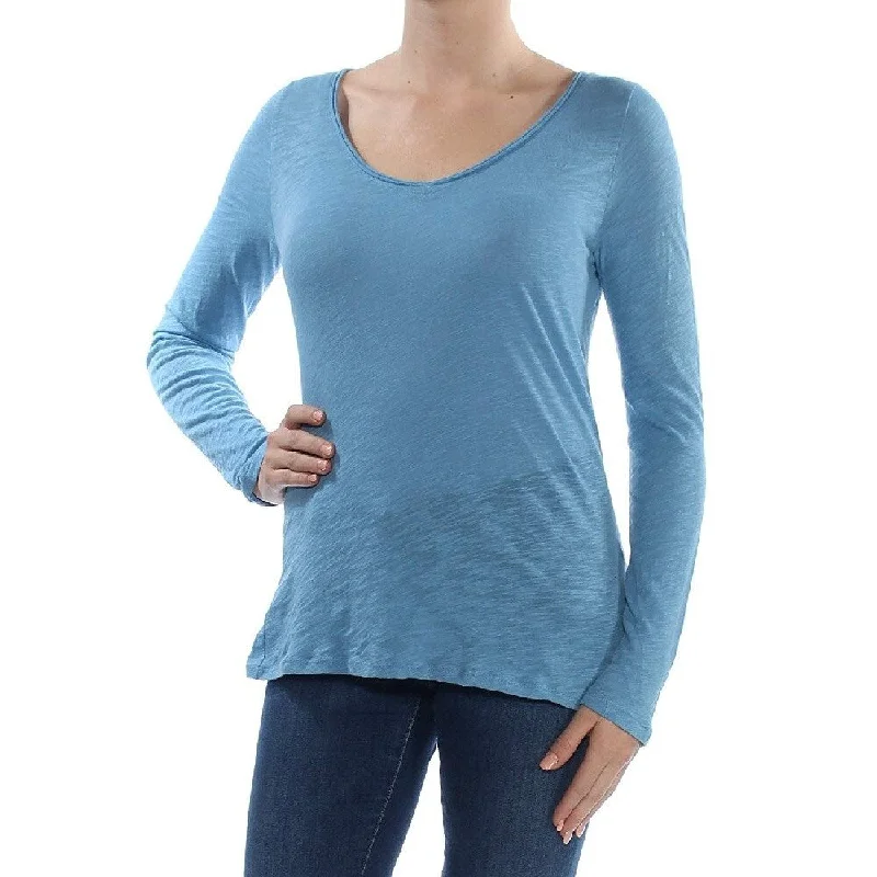 INC International Concepts Women's V-Neck Long Sleeve Casual Top Heather Blue Size Medium